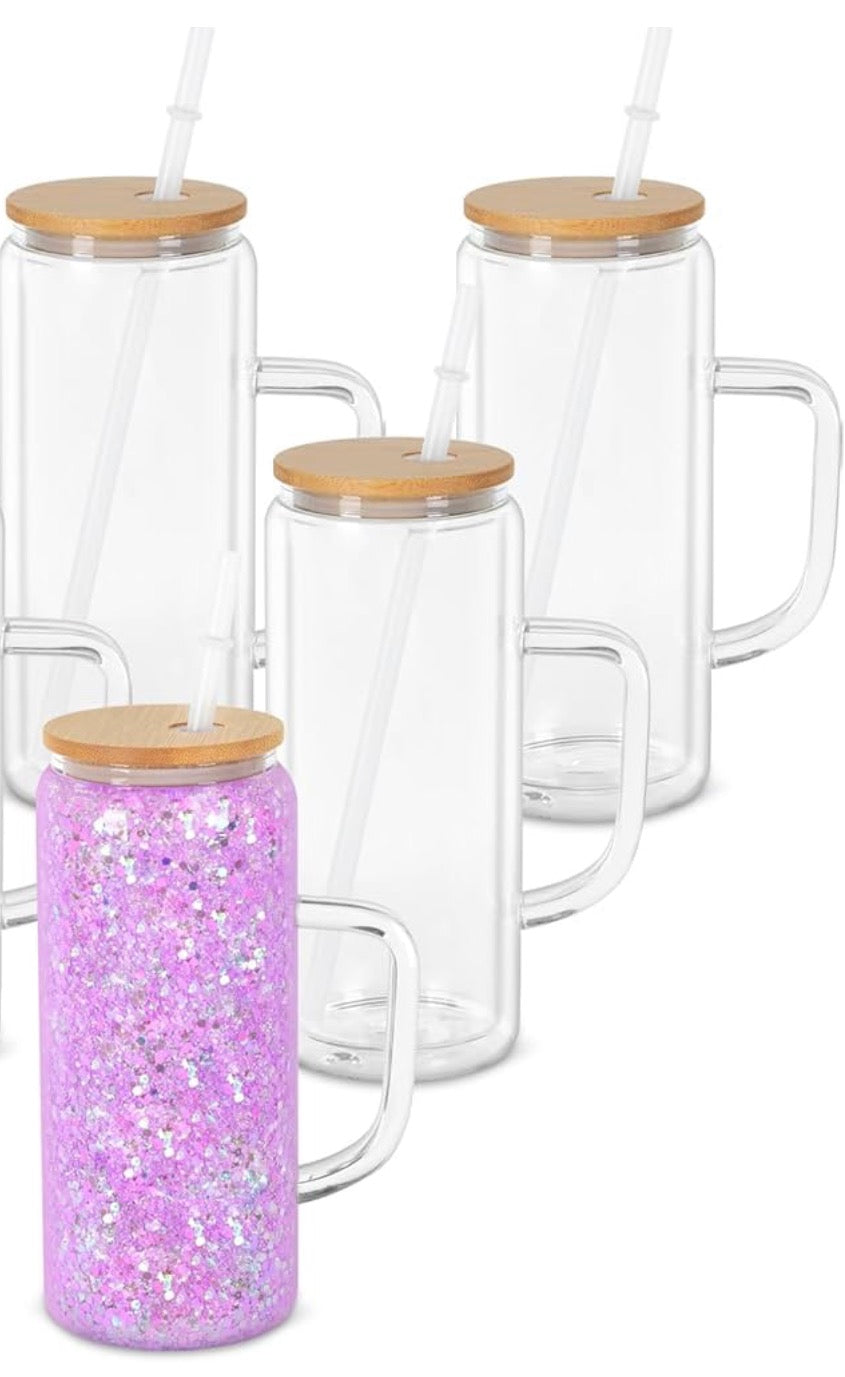 20 oz Glass Snowglobe Tumbler with Handle